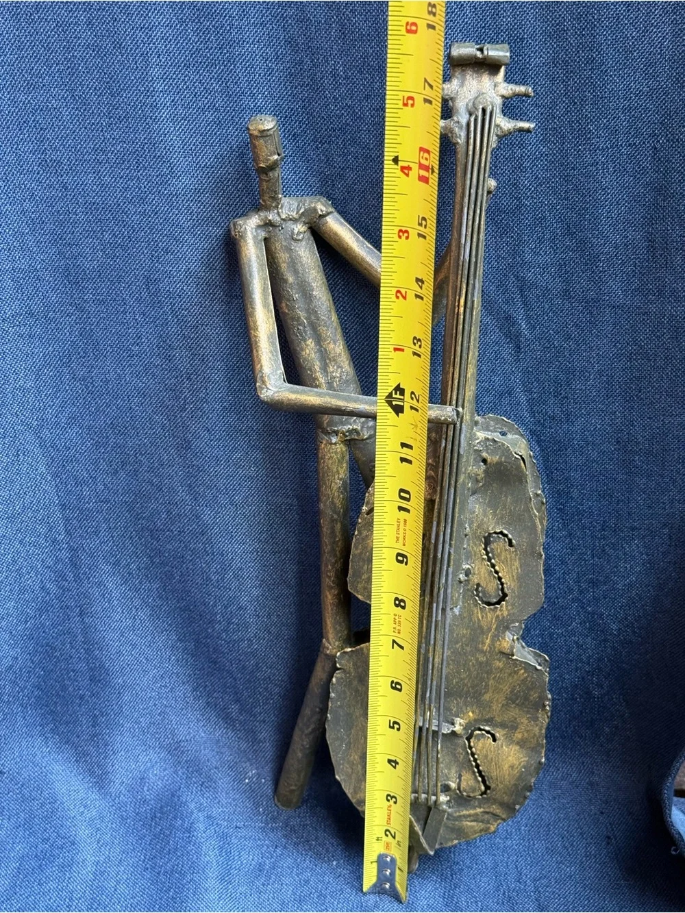 1980s Vintage Z Gallerie Brutalist Metal Jazz Cello Player Statue Sculpture 17